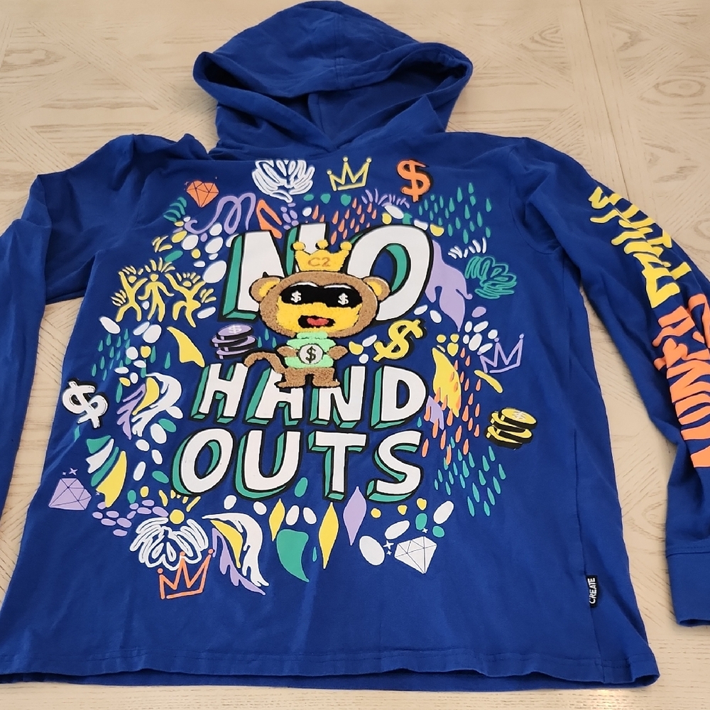 Create 2MRW Vibrant Blue LS Shirt with Hoodie Embroidered & Graphic Print Size M